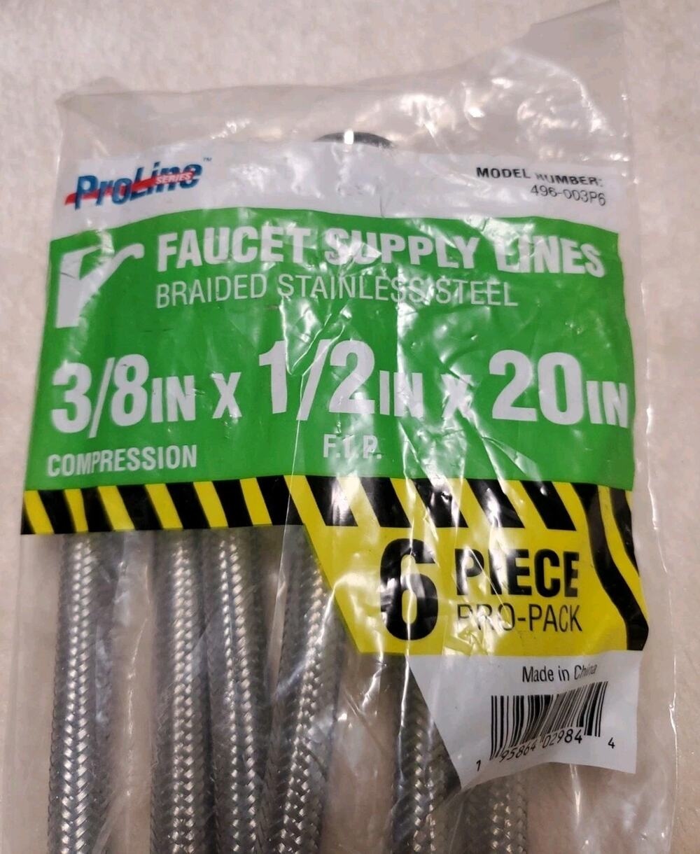 ProLine 3/8 Compression x 1/2 FIP x 20 Stainless Steel Faucet Supply Line 6-Pack